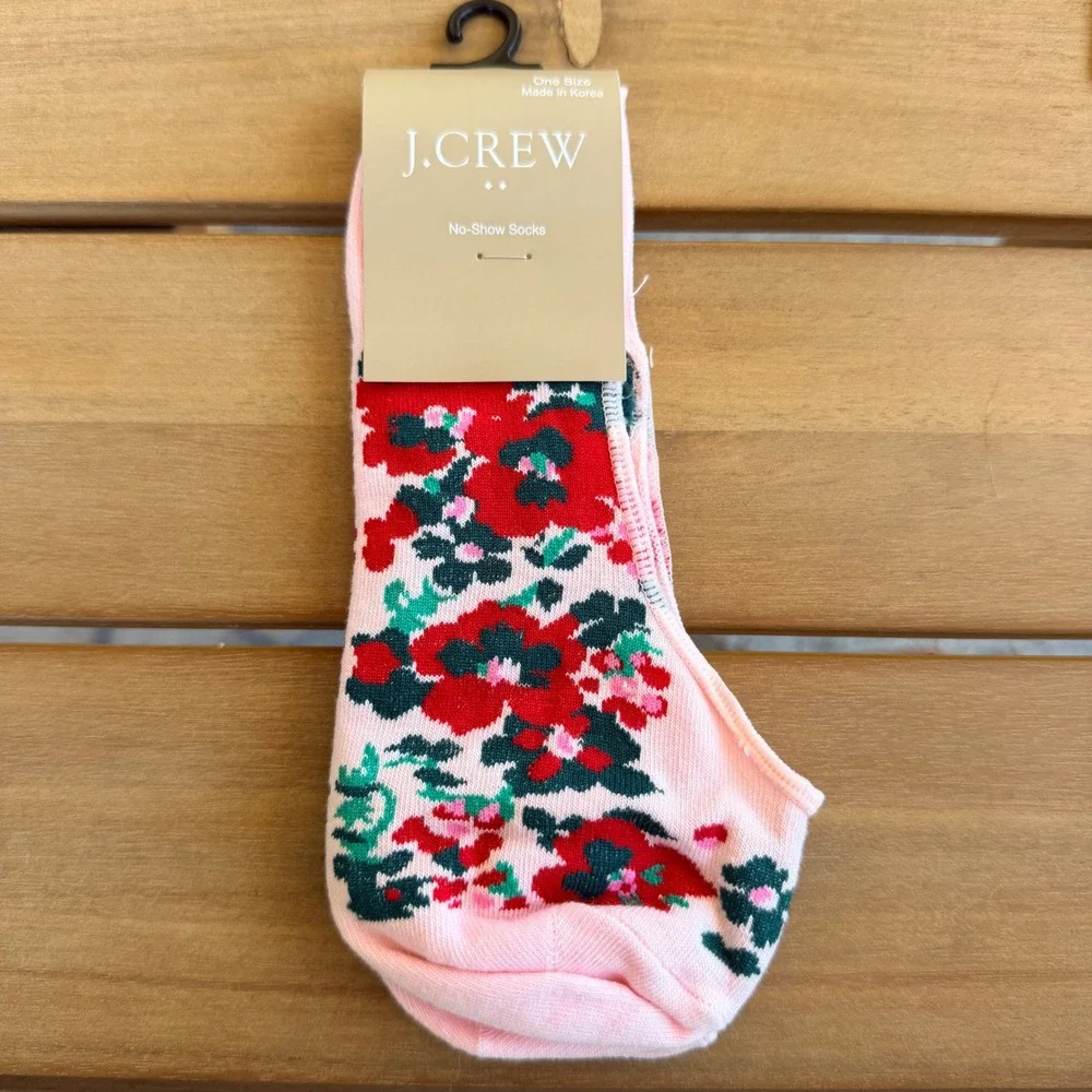 J.Crew Womens Sock Set 2 Pair Pink Floral No-Show & Gnome Ankle‎ Socks One Size